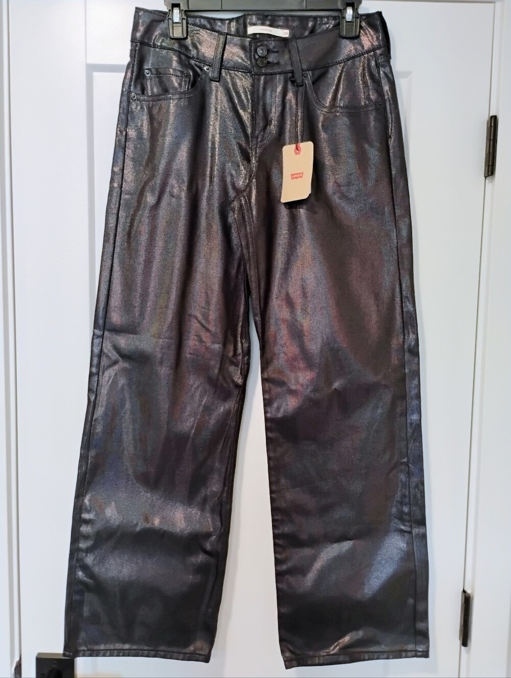 NWT 28 6 Levi's Superlow Metallic Dark Blue Straight Leg Denim Jeans NEW